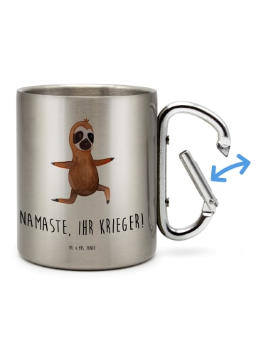 Mr. & Mrs. Panda Edelstahlbecher Faultier Yoga mit Spruch in Silber