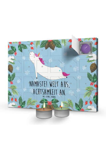 Mr. & Mrs. Panda Duftkerzen Adventskalender Einhorn Yoga mit Spruch in Eisblau