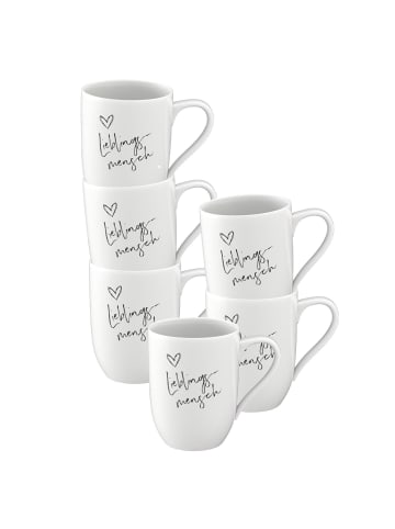 Villeroy & Boch 6er Set Becher mit Henkel 'Lieblingsmensch' Statement 290 ml in weiß