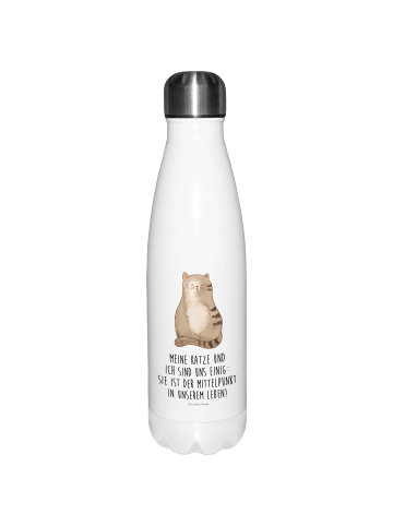 Mr. & Mrs. Panda Thermosflasche Katze Sitzen mit Spruch in Weiß