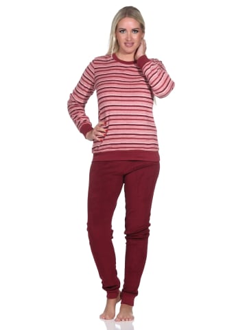 NORMANN Frottee Schlafanzug langarm Pyjama Bündchen - 82761 in rot