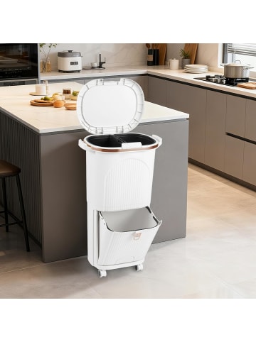 COSTWAY Mülleimer Küche 3 Fächer 2 x 12L & 14L in Weiß