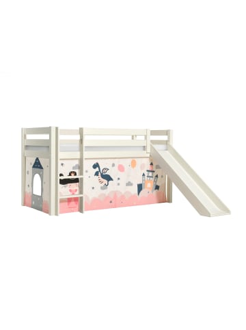 58 aufm Kessel KINDERBETT mit Rutsche Karolina Massivholz Weiß Textilset Sophie