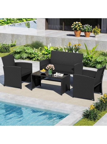 COSTWAY 4 tlg. PE-Rattan Gartenmöbel Set in Schwarz