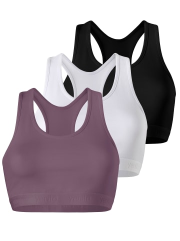 Yenita® Bustier 3er Set Sports-Collection mit breiten Trägern in schwarz-weiss-pflaume