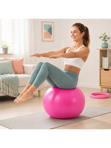 relaxdays Gymnastikball Set in Rosa - Ø 65 cm