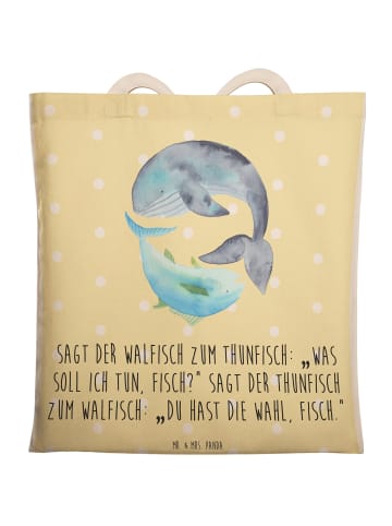Mr. & Mrs. Panda Tote Bag Walfisch Thunfisch mit Spruch in Gelb Pastell