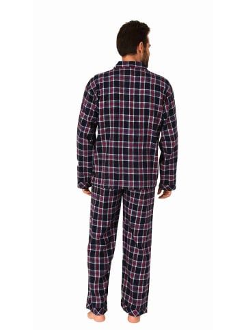 NORMANN Flanell Schlafanzug langarm Pyjama zum durchknöpfen - 70808 in navy