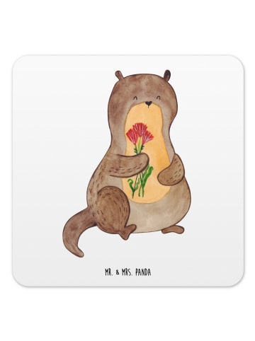 Mr. & Mrs. Panda Glasuntersetzer Otter Blumenstrauß ohne Spruch in Weiß
