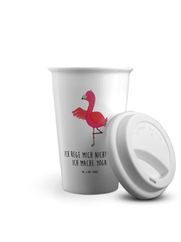 Mr. & Mrs. Panda ToGo Kaffeebecher Flamingo Yoga mit Spruch in Weiß