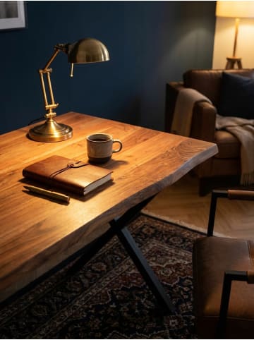 KADIMA DESIGN Schreibtisch Holz Akazie Baumkante, Kompakt, Platzsparend