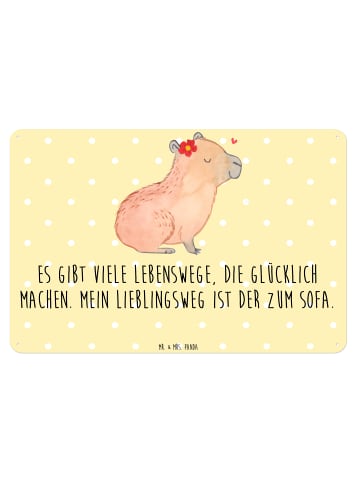 Mr. & Mrs. Panda Schild Capybara Blume mit Spruch in Gelb Pastell