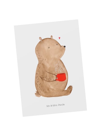 Mr. & Mrs. Panda Postkarte Bär Kaffee ohne Spruch in Weiß