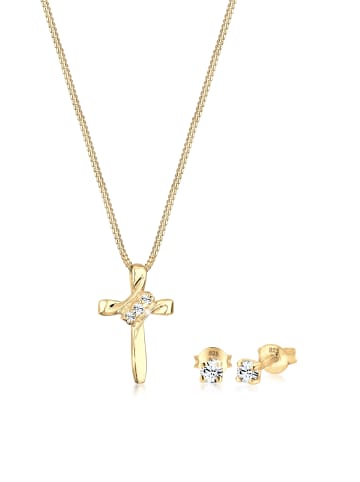 Elli Schmuckset 925 Sterling Silber Kreuz in Gold