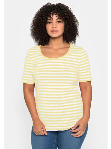sheego T-Shirt in zitrone-weiß