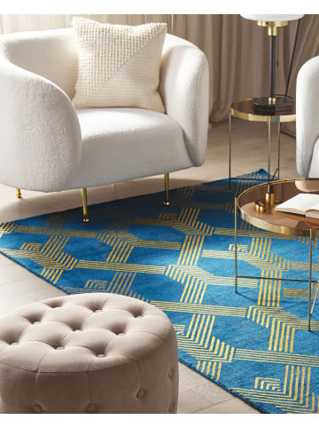 Beliani Kurzflor VEKSE in Blau/Gold - (W) 140 x (H) 1.2 x (L) 200 cm