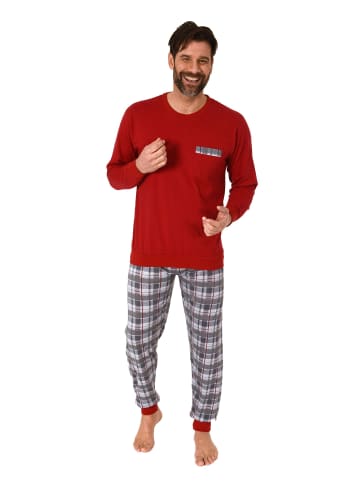 NORMANN langarm Schlafanzug Pyjama Bündchen und karierter Jersey Hose - 83143 in rot