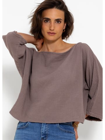 SASSYCLASSY Musselin Shirts mit 3/4 Ärmeln in Taupe