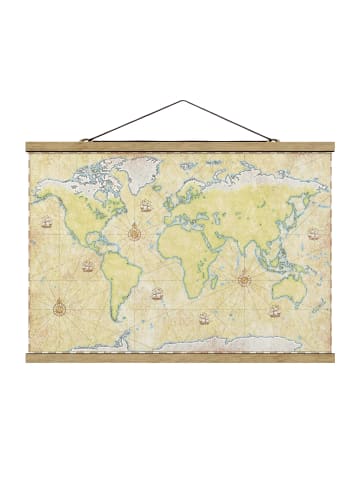 WALLART Stoffbild mit Posterleisten - World Map in Grün
