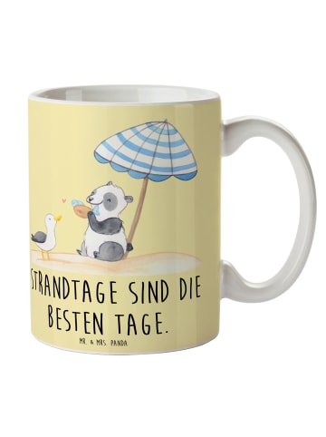 Mr. & Mrs. Panda Tasse Sommer Strandtage mit Spruch in Gelb Pastell