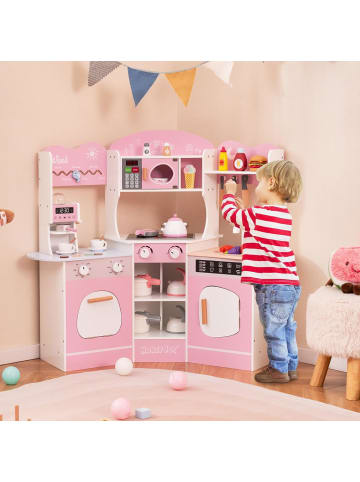 COSTWAY Kinderküche mit Zubehör in Rosa