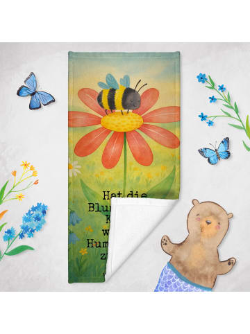 Mr. & Mrs. Panda Badehandtuch Hummel Blume Design mit Spruch in Gelb Pastell