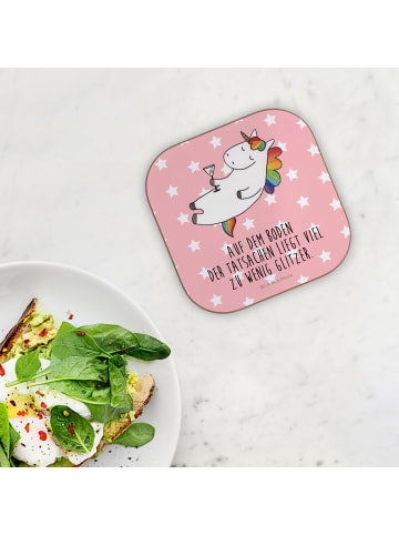 Mr. & Mrs. Panda Glas-Untersetzer Einhorn Blümchentail mit Spruch in Rot Pastell