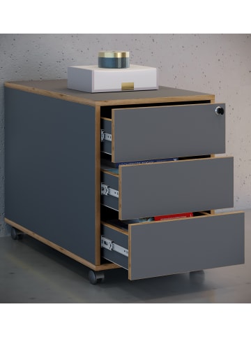 VCM  Holz Rollcontainer Bürocontainer Salia 3 Schublade in Anthrazit