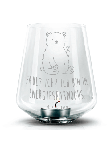 Mr. & Mrs. Panda Glas Windlicht Eisbär Faul mit Spruch in Transparent