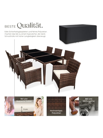 tectake Aluminium Rattan Sitzgruppe Menorca, inklusive Schutzhülle, schwarz/braun