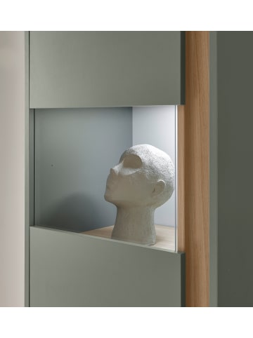 Furn.Design Vitrine Salbei grün, Barista Eiche 50 x 197 cm, Vitrinenschrank mit 5 Fächern