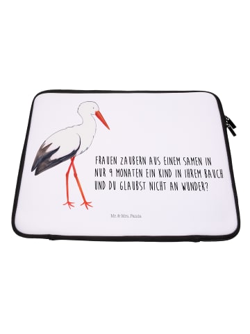 Mr. & Mrs. Panda Notebook Tasche Storch mit Spruch in Weiß