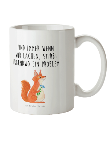 Mr. & Mrs. Panda Kaffeetasse Eichhörnchen Blume mit Spruch in Weiß