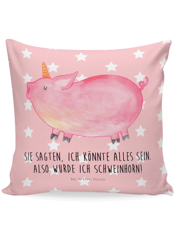 Mr. & Mrs. Panda Dekokissen Einhorn Schwein mit Spruch in Rot Pastell