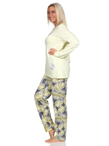 NORMANN langarm Schlafanzug Pyjama Hose floralem print in gelb
