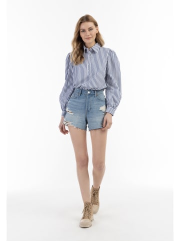 DreiMaster Damen Langarmbluse in Weiss Blau