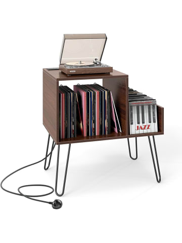 COSTWAY Beistelltisch mit Ladestation in Hellbraun