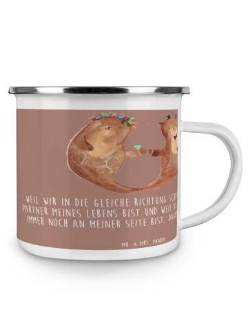 Mr. & Mrs. Panda Becher Emaille 4. Hochzeitstag Seidenhochzeit m... in Braun Pastell