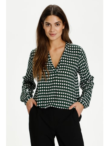 Kaffe Langarm-Bluse KAsary Regular fit in Dark Green -Diamond Print