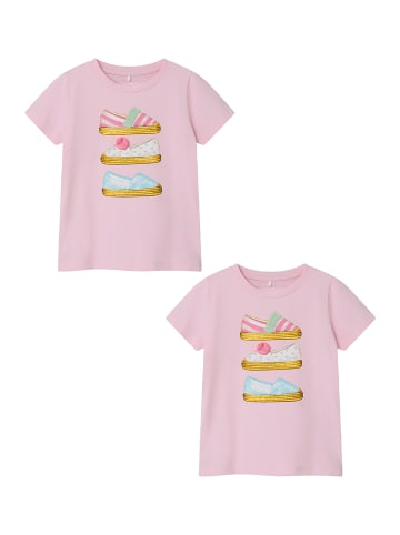name it T-Shirt 2er-Set Print Design Kurzarm Kinder Oberteil in Pink-2