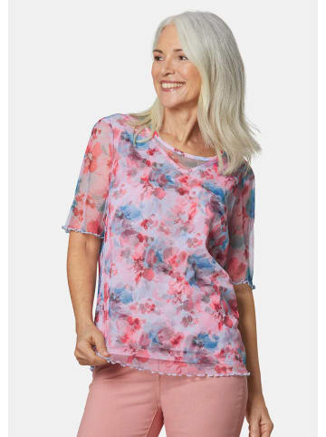 GOLDNER Kurzgröße:  Mesh-Bluse Druckbluse aus herrlich weichem Mesh in lagune / apricot / gemustert