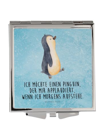 Mr. & Mrs. Panda Handtaschenspiegel quadratisch Pinguin marschie... in Eisblau