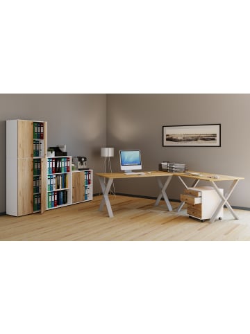 VCM  X Schreibtisch Eckschreibtisch L Form 190x160x50 in Silber / Honig-Eiche