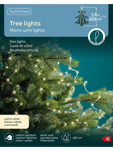 LUMINEO Lichterkette TREE LIGHTS 408 LED 1,8 m, Silberdraht in warm weiß
