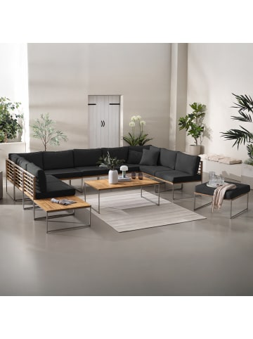 home24 home24 Loungeecke - Webstoff / Teak massiv / Edelstahl - Hellgrau - 70 x 74 x 70 cm in Anthrazit