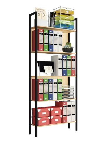 VCM  Holz Metall Stand Regal Büro Bücher Flakos 5fach in Honig-Eiche