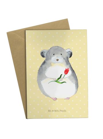 Mr. & Mrs. Panda Grußkarte Chinchilla Blume ohne Spruch in Gelb Pastell
