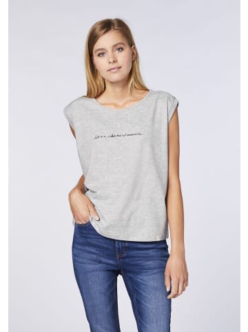 Detto Fatto Top mit zartem Schriftzug in Grau
