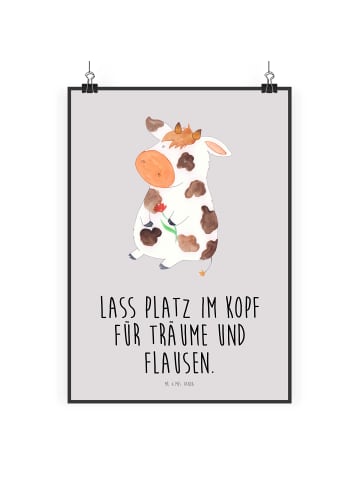 Mr. & Mrs. Panda Poster Kuh mit Spruch in Grau Pastell