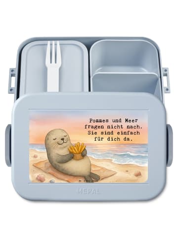 Mr. & Mrs. Panda Lunch Box Robbe Pommes Design mit Spruch in Blau Pastell